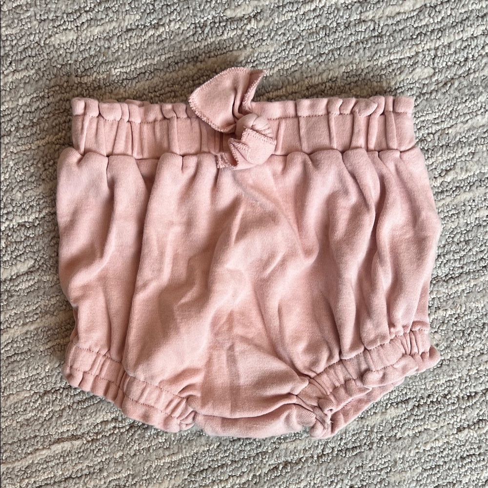 L'ovedbaby Baby Girl Blush Pink Bubble Shorts with Bow 9-12M 100% organic cotton
